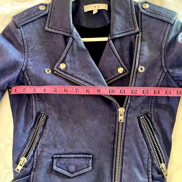 IRO ASHVILLE Cobalt Blue Lamb Leather Biker Moro Jacket zippers & buckles Sz 34 - Picture 10 of 12